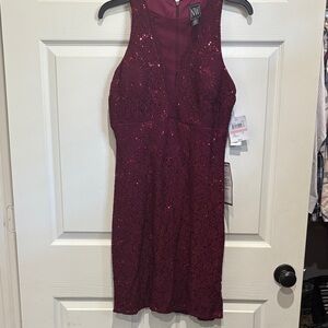 Night Way Collections Deep Red Sequin Mini Dress